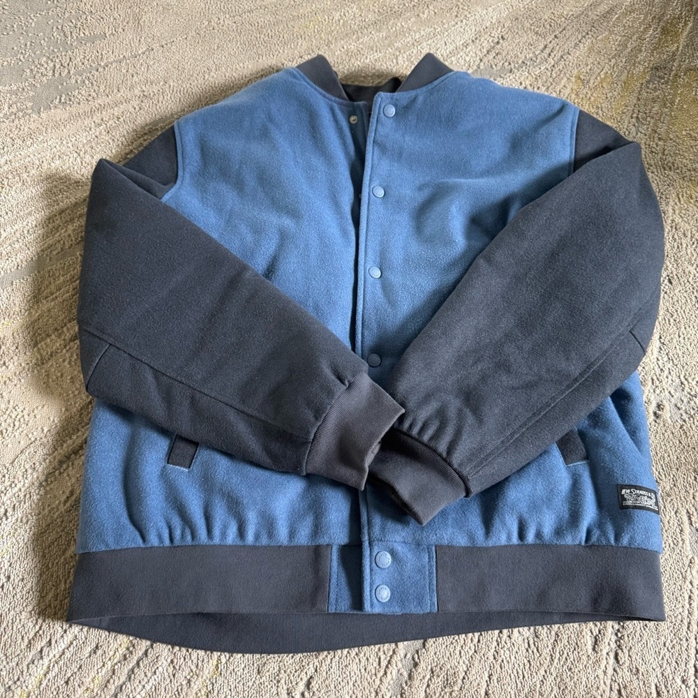 Levis Varsity Bomber Jacket Blue Gray Quilted Lin… - image 1